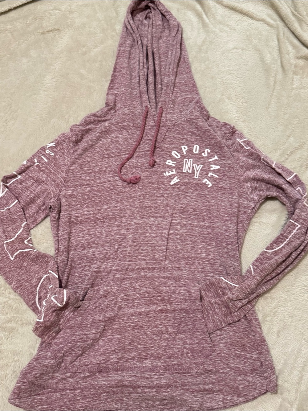 Aeropostale Women's Heathered Mauve Hooded Pullover with NY Logo